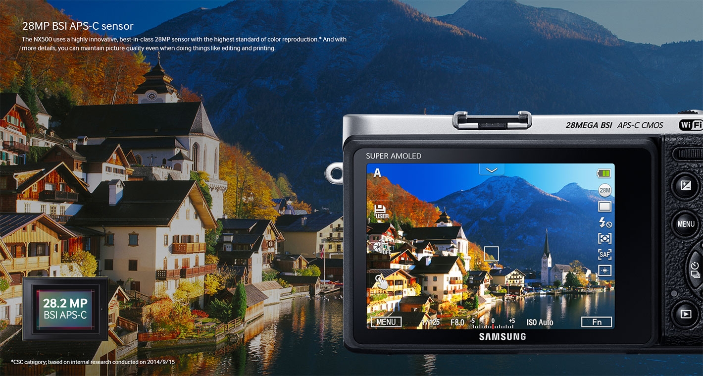 Samsung NX500의 센서에 대해 설명하는 디자인 시안